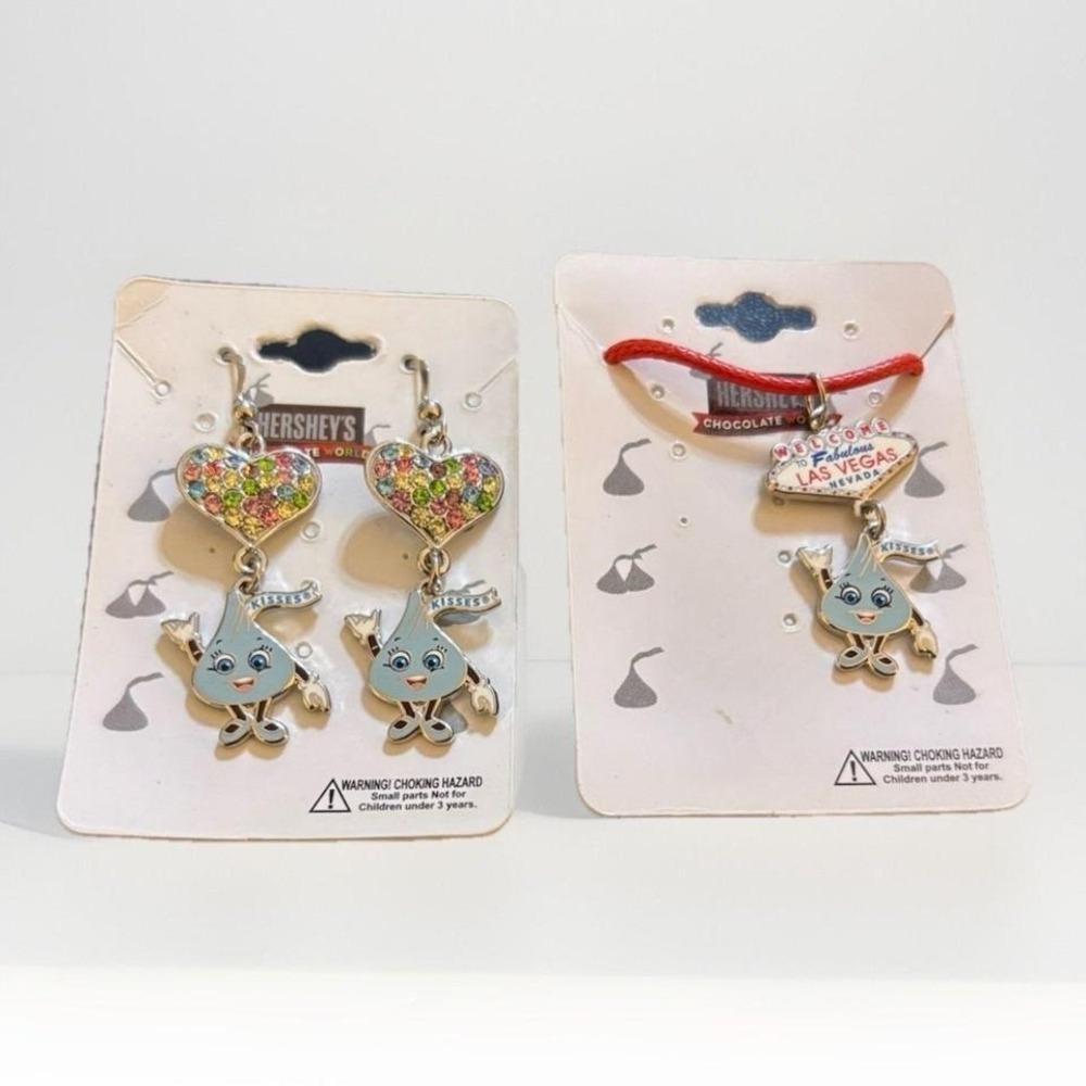 Hershey Kisses Vtg Colorful Dangle Earrings w I Love Vegas‎ Necklaces Hearts